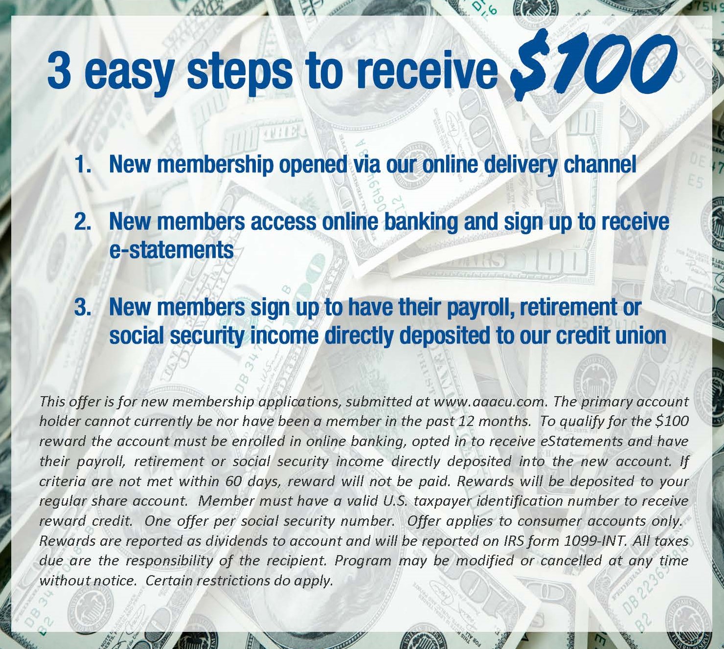 3 easy steps to receive a $100 member reward graphic